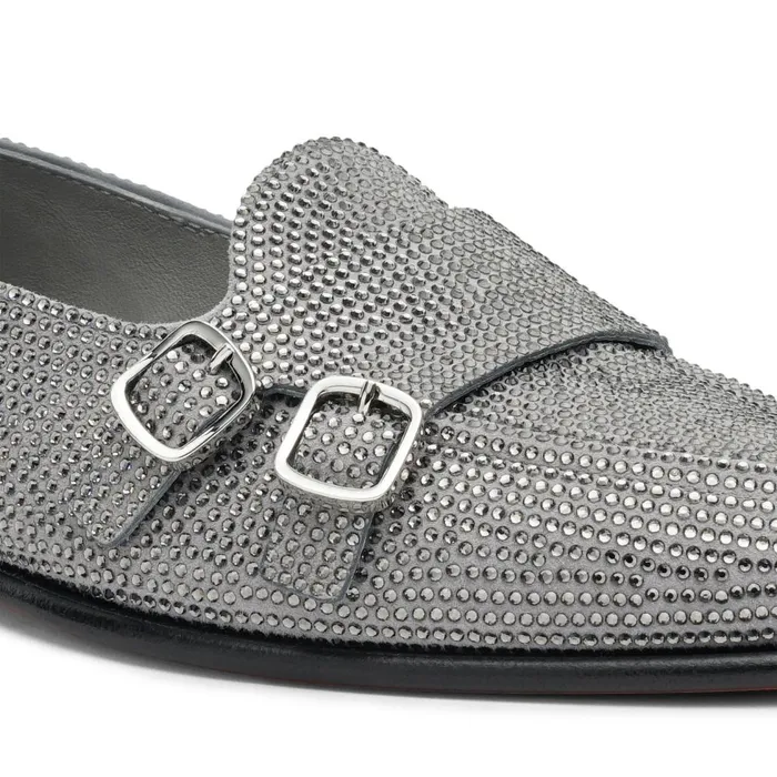 Women Silver Strass Andrea DoubleBuckle Loafer Santoni Loafers