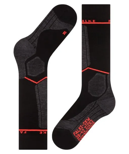 Women SK Compression Wool Women Skiing Kneehigh Socks Black FALKE Ski Socks