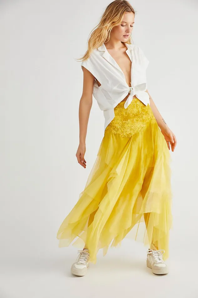 Women Skirts Free People Fairy Chiffon Skirt Bright Yellow
