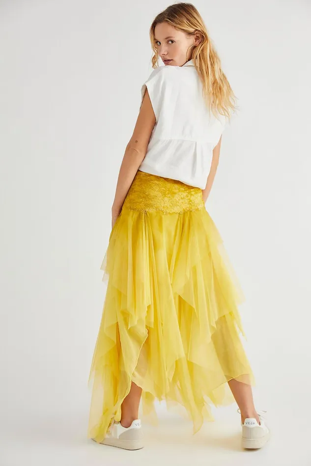 Women Skirts Free People Fairy Chiffon Skirt Bright Yellow
