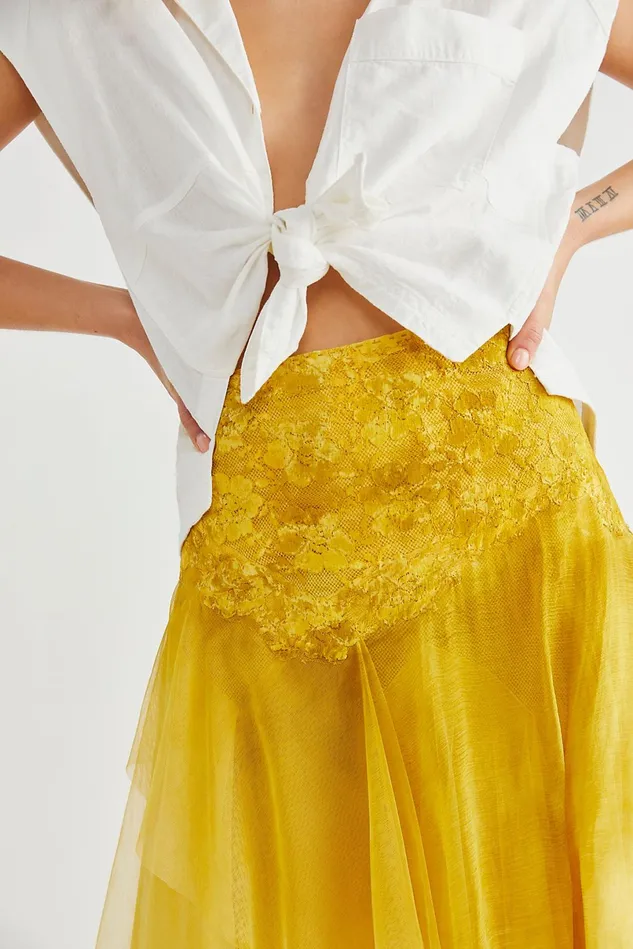 Women Skirts Free People Fairy Chiffon Skirt Bright Yellow