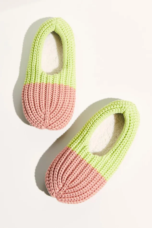 Women Slippers Free People Colorblock Rib Loungers Pink Lime