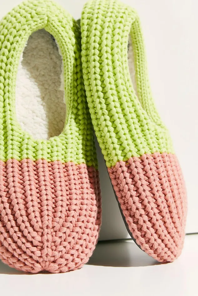 Women Slippers Free People Colorblock Rib Loungers Pink Lime