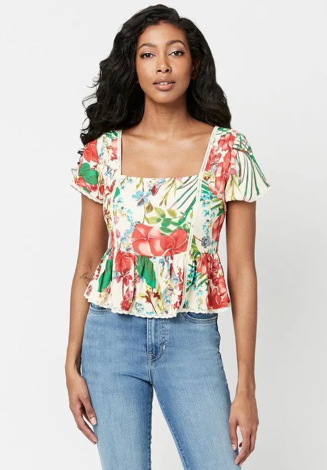 Women Square Neck Solene Plumeria Blouse Plumeria Buffalo David Bitton Blouses