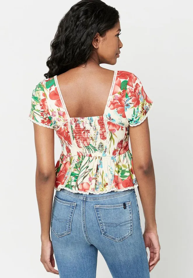 Women Square Neck Solene Plumeria Blouse Plumeria Buffalo David Bitton Blouses