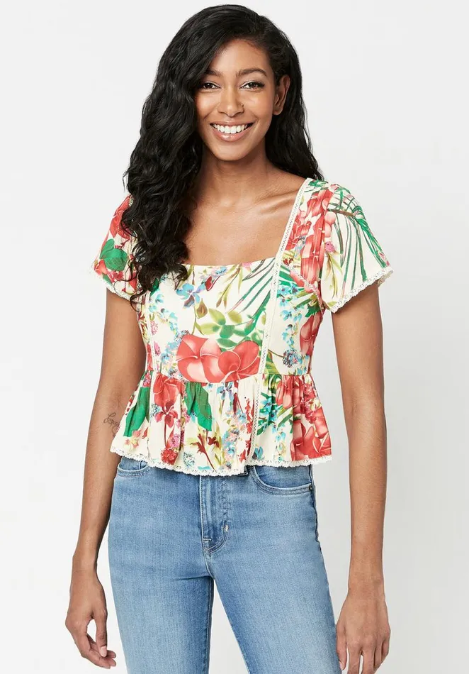 Women Square Neck Solene Plumeria Blouse Plumeria Buffalo David Bitton Blouses