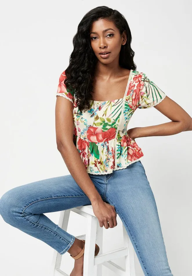 Women Square Neck Solene Plumeria Blouse Plumeria Buffalo David Bitton Blouses