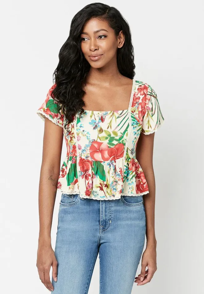 Women Square Neck Solene Plumeria Blouse Plumeria Buffalo David Bitton Blouses