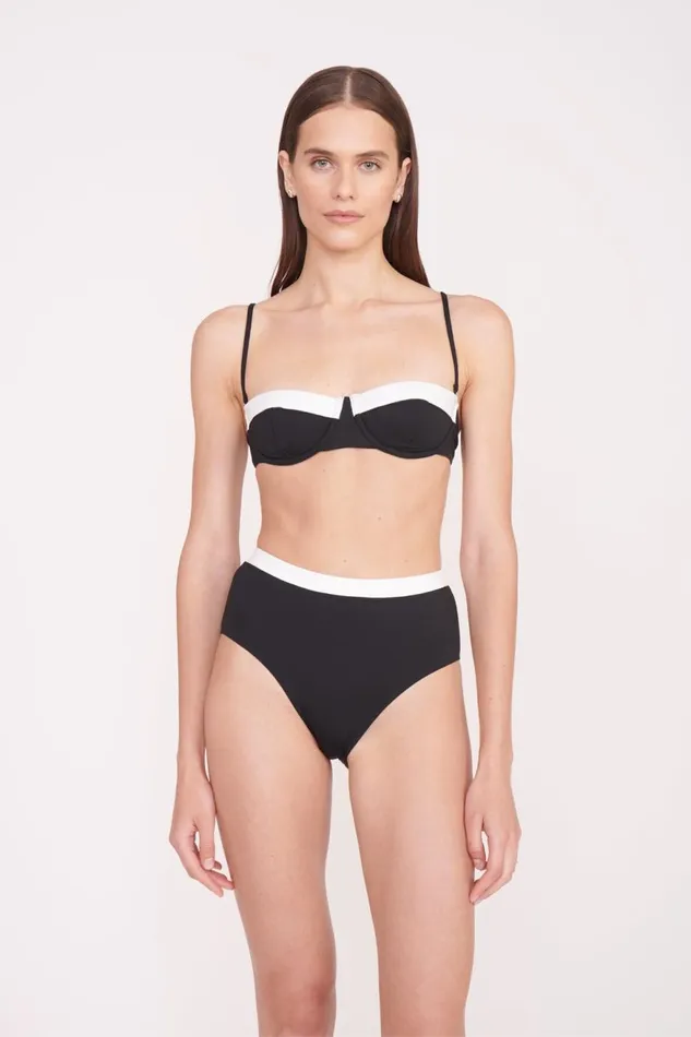Women STAUD Bikinis DEVON HIGH RISE BIKINI BOTTOM BLACK WHITE