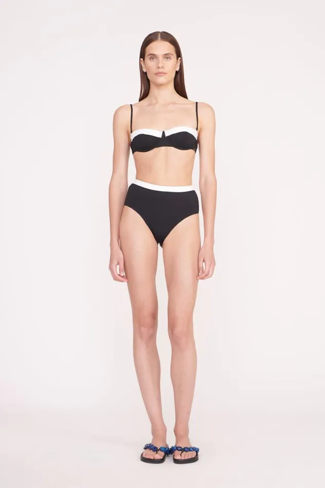 Women STAUD Bikinis DEVON HIGH RISE BIKINI BOTTOM BLACK WHITE Women STAUD Bikinis DEVON HIGH RISE BIKINI BOTTOM BLACK WHITE