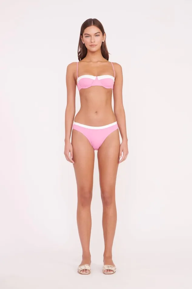 Women STAUD Bikinis GEMMA BIKINI BOTTOM CORAL PINK WHITE