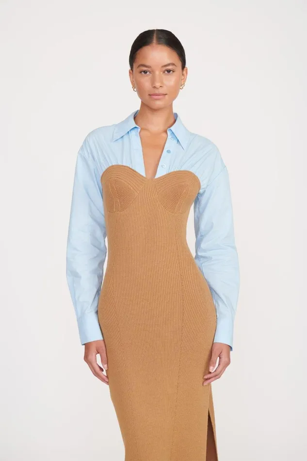 Women STAUD Dresses HAZEL DRESS CAMEL FRENCH BLUE Women STAUD Dresses HAZEL DRESS CAMEL FRENCH BLUE