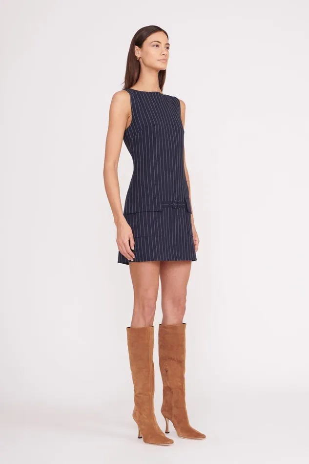 Women STAUD Dresses SHEILA DRESS NAVY PINSTRIPE Women STAUD Dresses SHEILA DRESS NAVY PINSTRIPE
