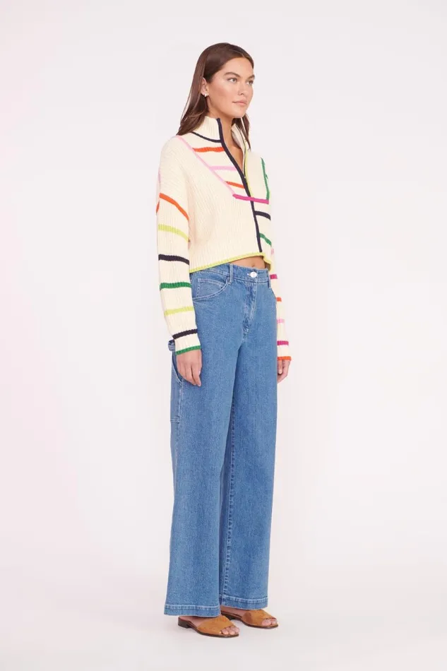 Women STAUD Knits CROPPED HAMPTON SWEATER CREAM RAINBOW MULTI