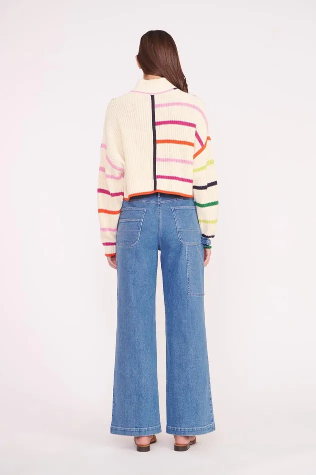 Women STAUD Knits CROPPED HAMPTON SWEATER CREAM RAINBOW MULTI