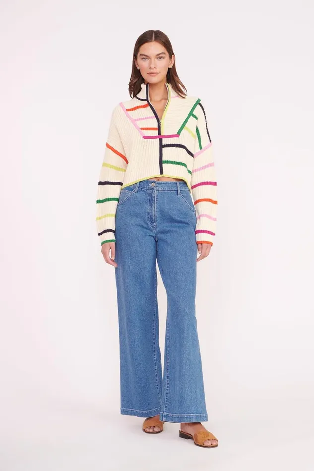Women STAUD Knits CROPPED HAMPTON SWEATER CREAM RAINBOW MULTI