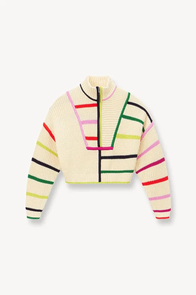 Women STAUD Knits CROPPED HAMPTON SWEATER CREAM RAINBOW MULTI