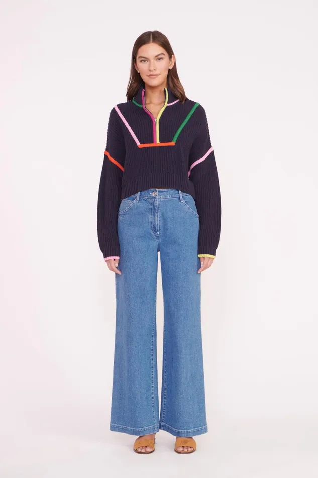 Women STAUD Knits CROPPED HAMPTON SWEATER NAVY MULTI