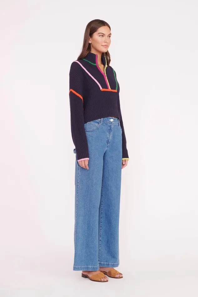 Women STAUD Knits CROPPED HAMPTON SWEATER NAVY MULTI