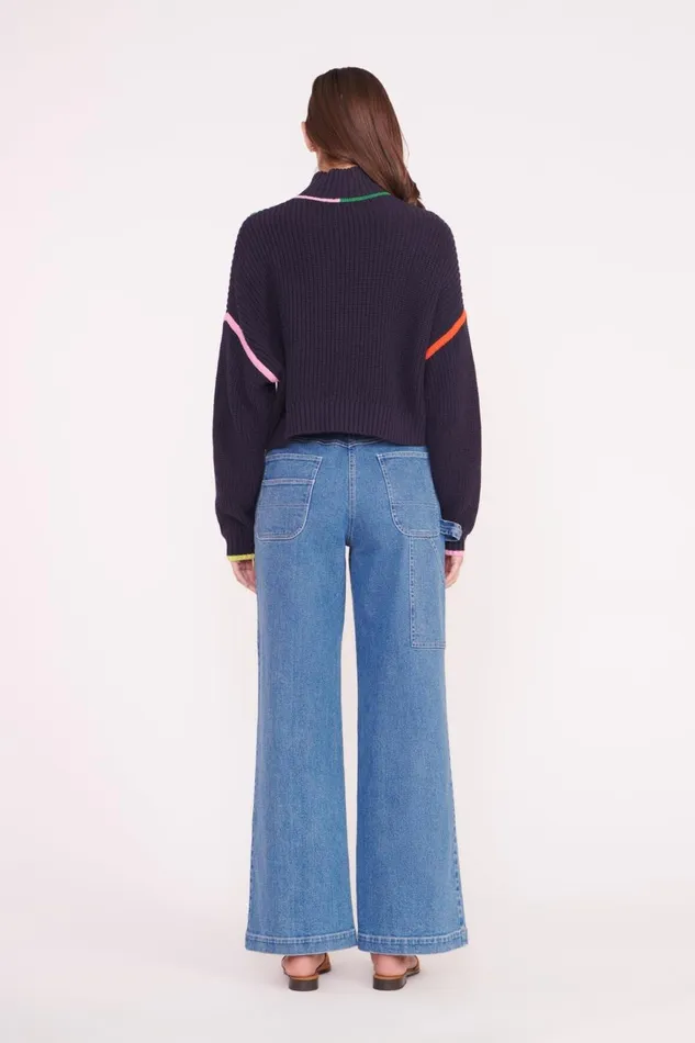 Women STAUD Knits CROPPED HAMPTON SWEATER NAVY MULTI