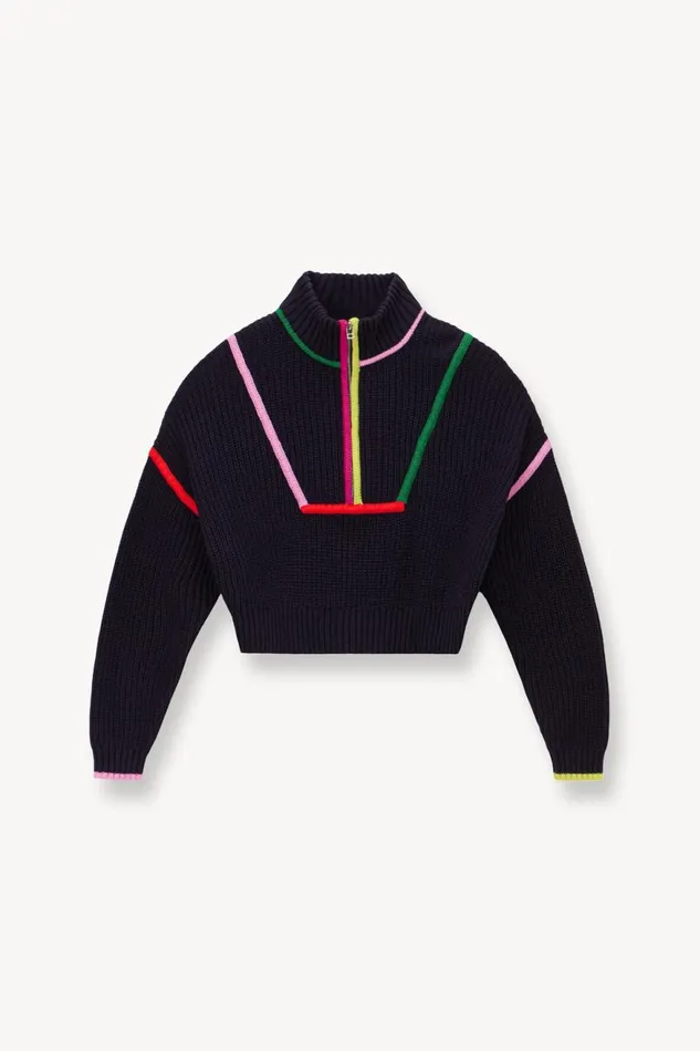 Women STAUD Knits CROPPED HAMPTON SWEATER NAVY MULTI
