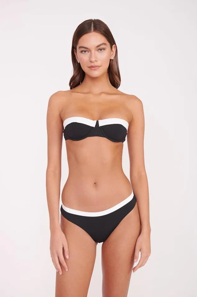 Women STAUD Swim JO BALCONETTE BIKINI TOP BLACK WHITE