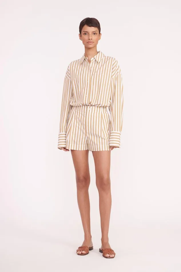 Women STAUD Swim ZOEY SHORT KHAKI STRIPE