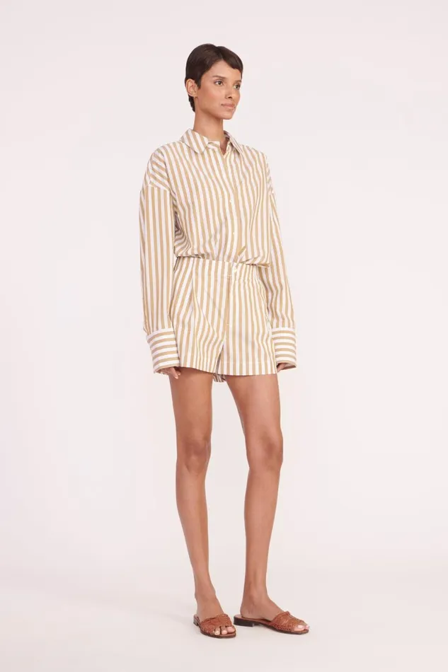 Women STAUD Swim ZOEY SHORT KHAKI STRIPE