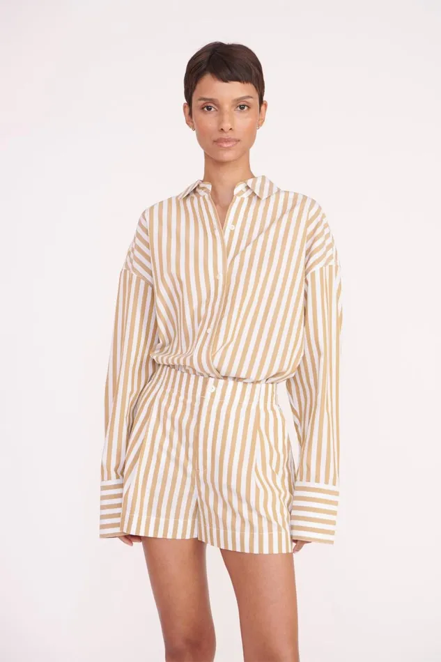 Women STAUD Swim ZOEY SHORT KHAKI STRIPE