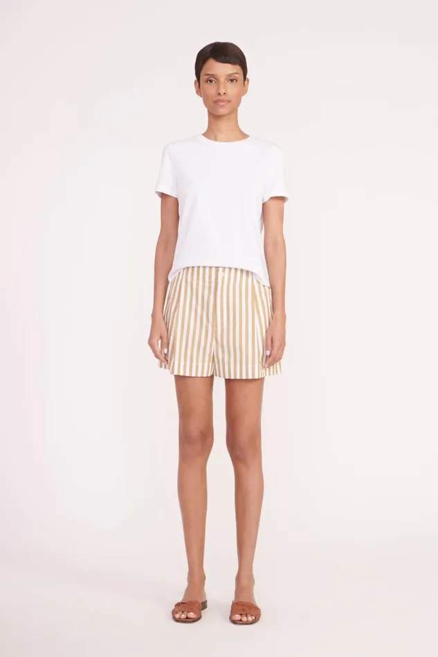 Women STAUD Swim ZOEY SHORT KHAKI STRIPE