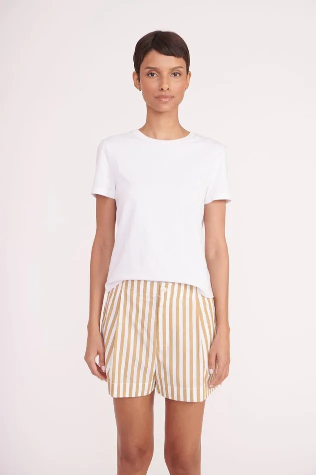 Women STAUD Swim ZOEY SHORT KHAKI STRIPE