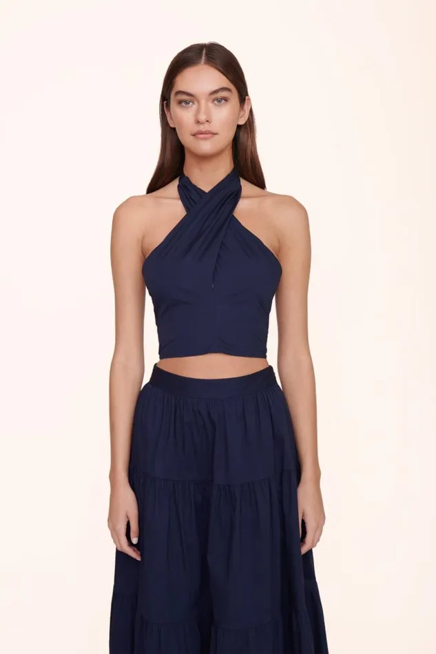 Women STAUD Tops SMOCKED KAI TOP NAVY
