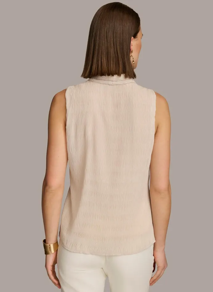 Women Sweaters And Tops Donna Karan FAUX WRAP PEPLUM TOP Sand