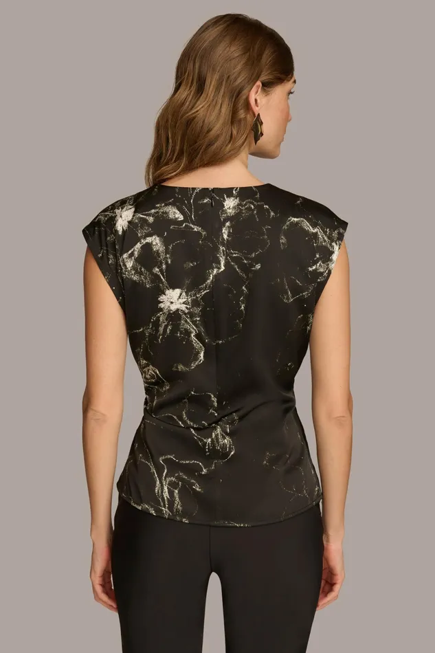 Women Sweaters And Tops Donna Karan PRINTED CAP SLEEVE WITH DARTS Black