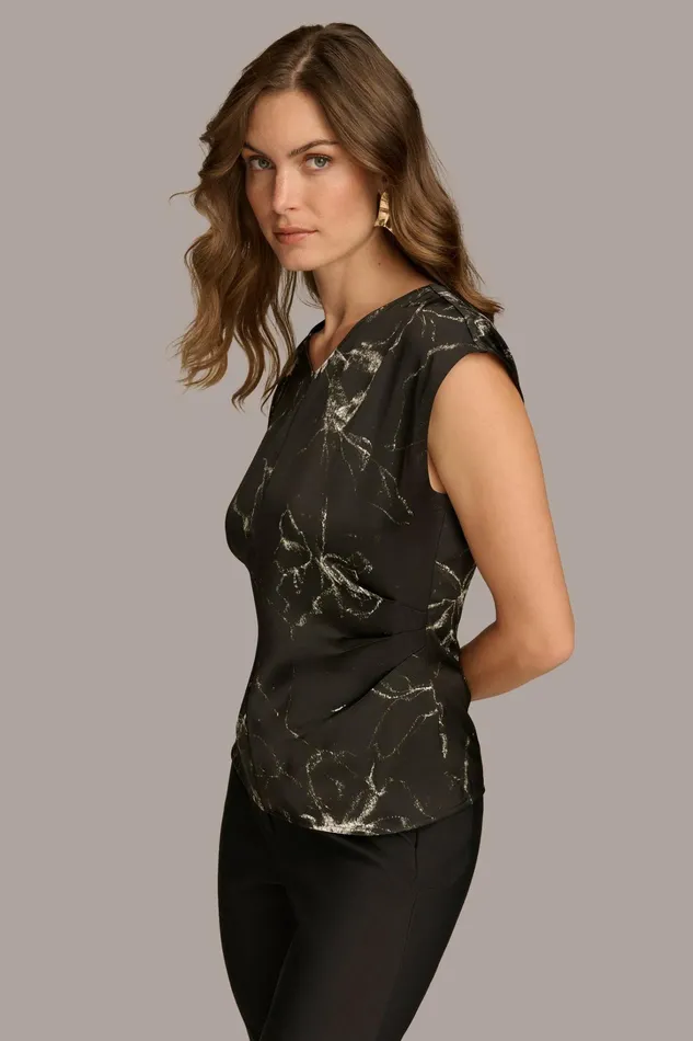 Women Sweaters And Tops Donna Karan PRINTED CAP SLEEVE WITH DARTS Black