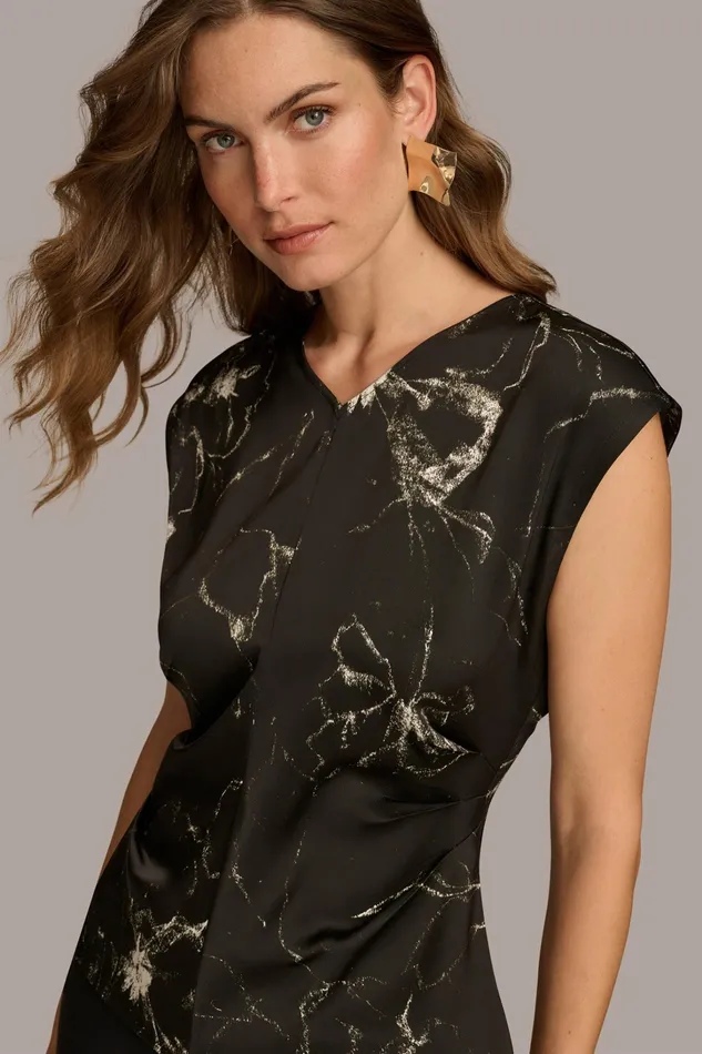 Women Sweaters And Tops Donna Karan PRINTED CAP SLEEVE WITH DARTS Black