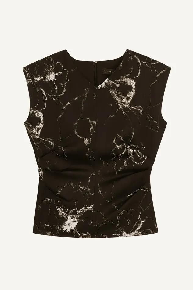 Women Sweaters And Tops Donna Karan PRINTED CAP SLEEVE WITH DARTS Black