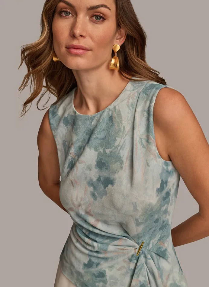 Women Sweaters And Tops Donna Karan SIDE DRAPE GATHERED WITH HARDWARE TOP Frost Combo