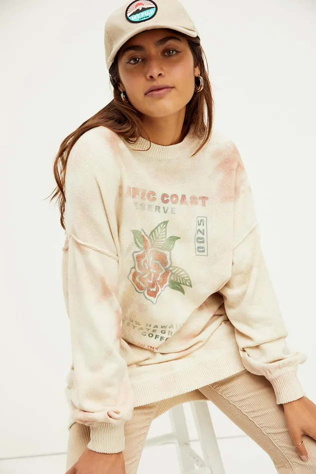 Women Sweaters Free People Cosmos Graphic Pullover Clay Roses Combo