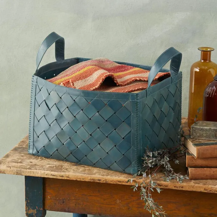 Women Tate Woven Leather Basket Sundance Catalog Decor