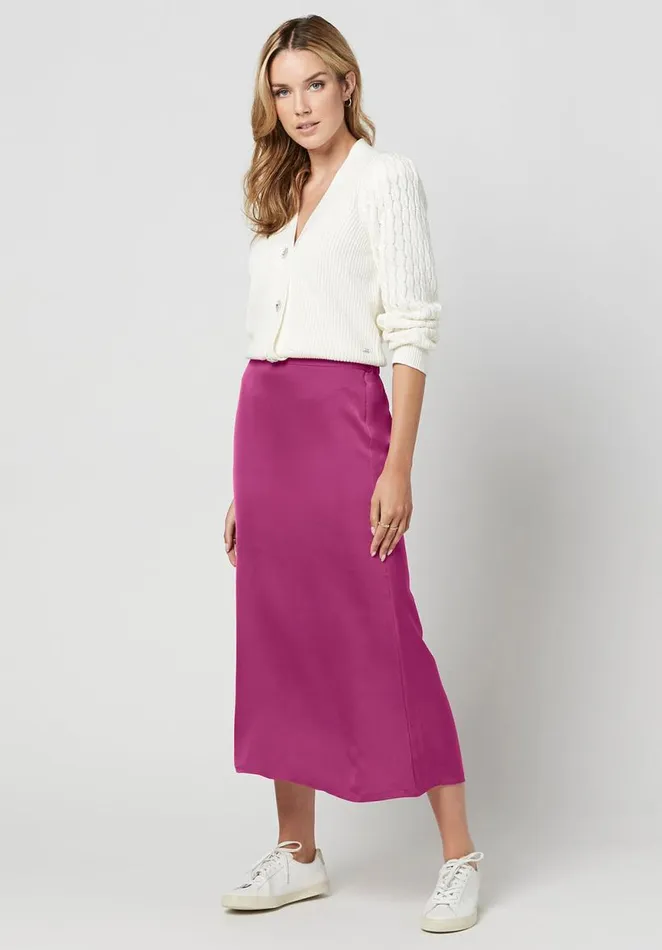 Women Tea Length Adler Satin Skirt Festivalfuchsia Buffalo David Bitton Dresses and Jumpsuits