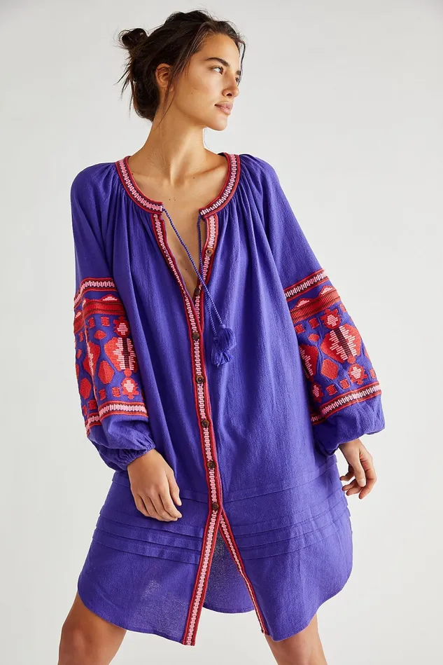 Women Tops Free People In The Clear Embroidered Maxi Sparkling Violet Combo