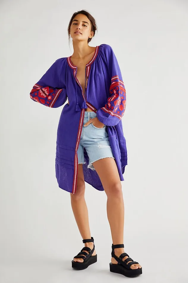 Women Tops Free People In The Clear Embroidered Maxi Sparkling Violet Combo