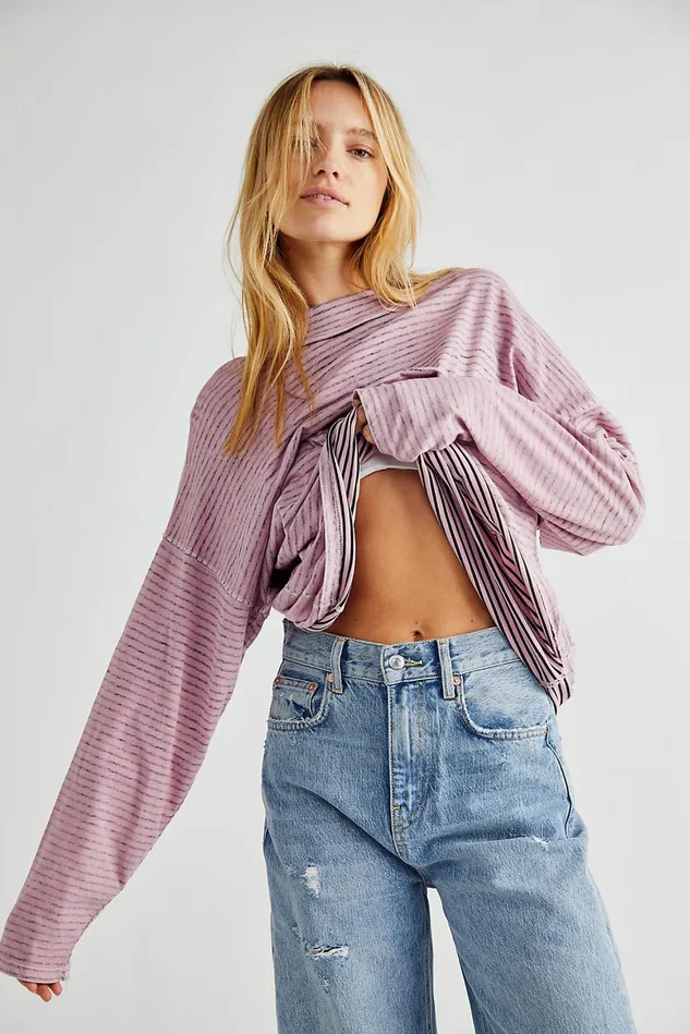 Women Tops Free People We The Free Be Free Stripe Tunic Dusted Orchid