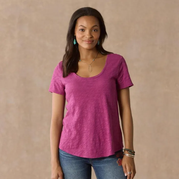 Women Ultimate Airy Slub Scoopneck Tee Raspberry Sundance Catalog Tops
