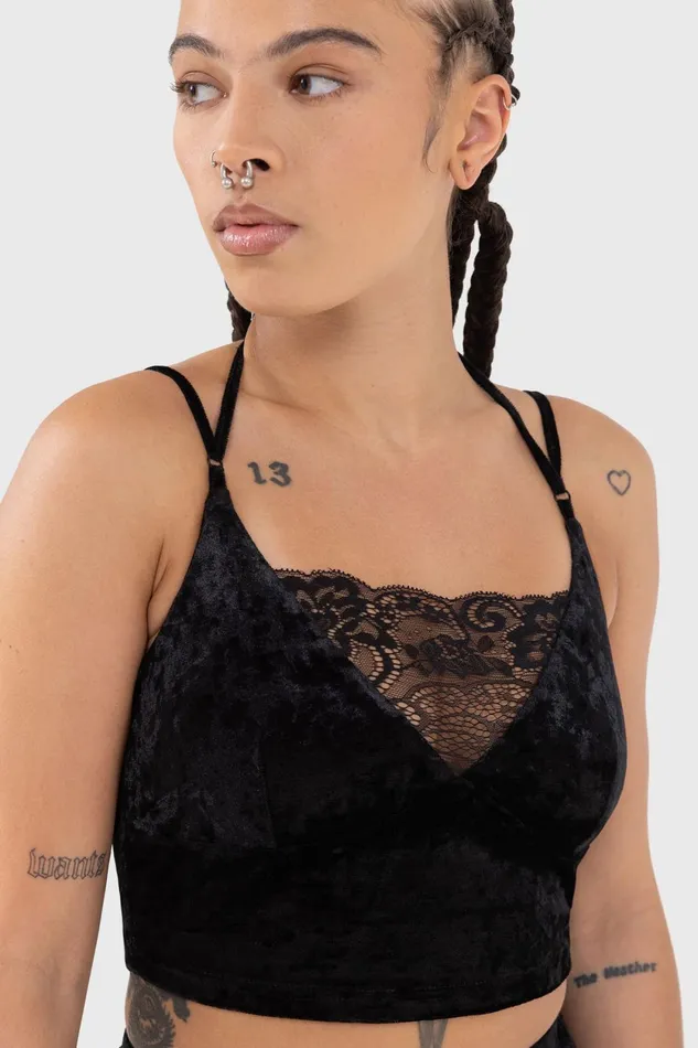 Women Velvet Killstar Burnt Obsidian Top