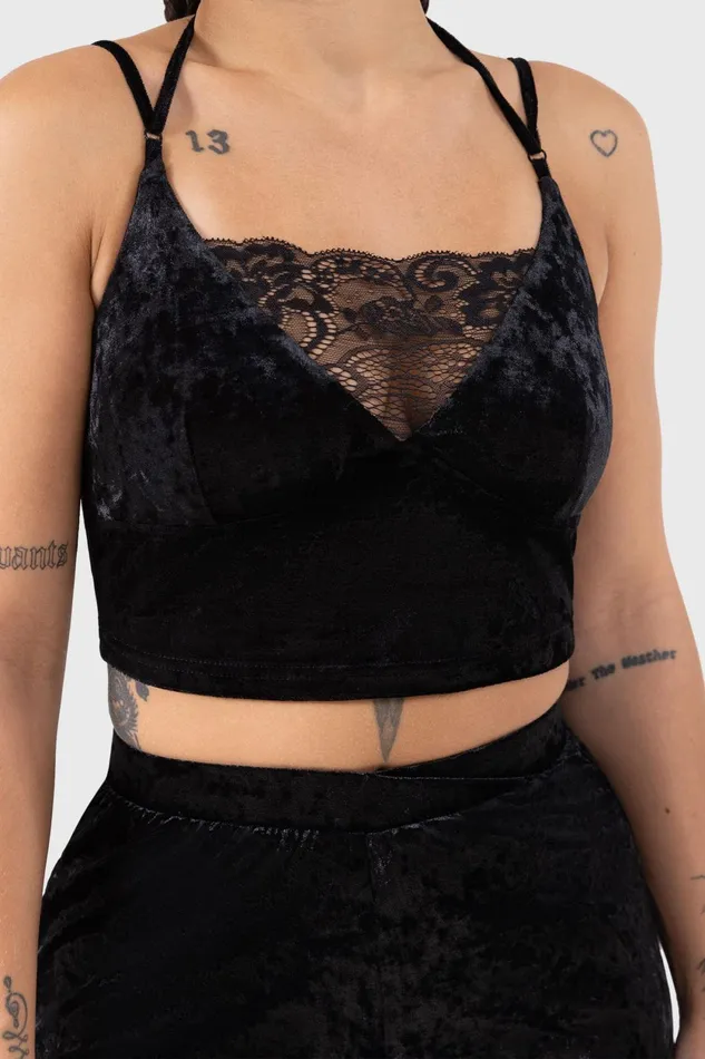 Women Velvet Killstar Burnt Obsidian Top