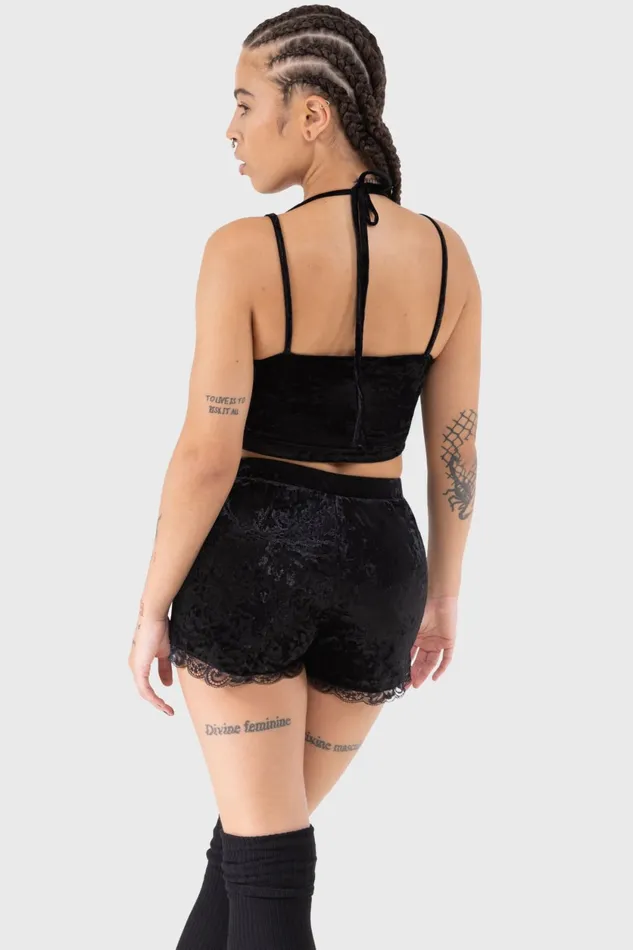 Women Velvet Killstar Burnt Obsidian Top