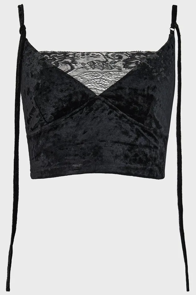 Women Velvet Killstar Burnt Obsidian Top