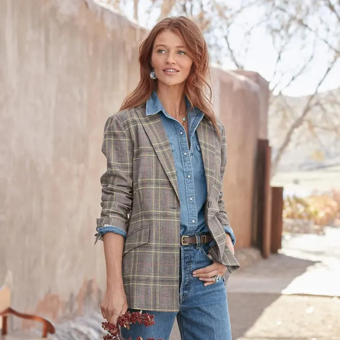Women Whitman Plaid Blazer Petite Mink Sundance Catalog Petite Styles